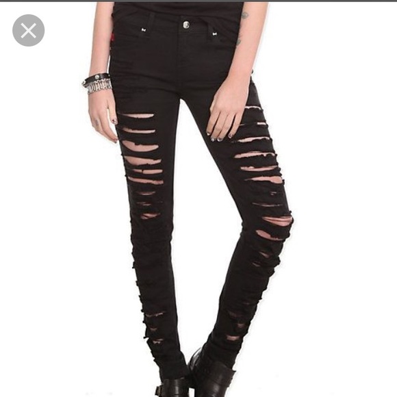 Hot Topic Denim - Royal Bones Faded Black Ripped Jeans Sz 5